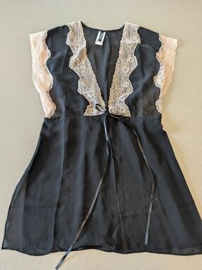 Black Sheer Chemise with Cream Lace